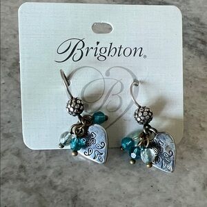 Brighton Silver Heart Earrings with Teal Accents